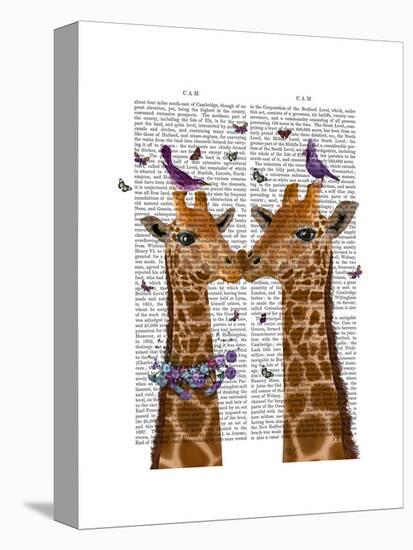 Kissing Giraffes with Birds-Fab Funky-Stretched Canvas