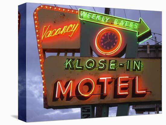 Klose-In Motel Sign Lights as Night Falls, Seattle, Washington, USA-Nancy & Steve Ross-Premier Image Canvas