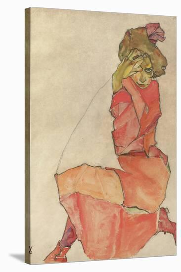 Kneeling Female in Orange-Red Dress, 1910-Egon Schiele-Premier Image Canvas
