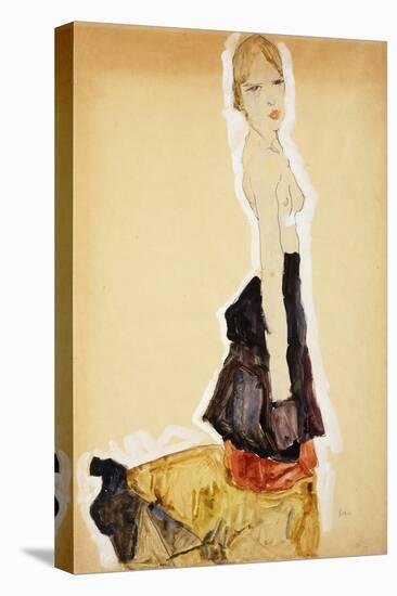 Kneeling Girl with Spanish Skirt-Egon Schiele-Premier Image Canvas