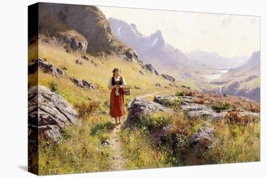 Knitting in a Norwegian Landscape-Hans Dahl-Premier Image Canvas