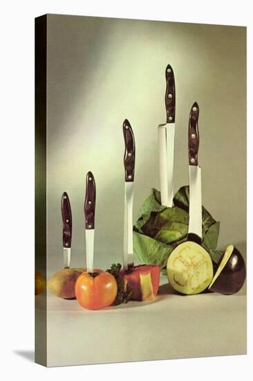 Knives Stuck in Vegetables, Retro-null-Stretched Canvas