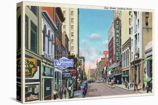 Knoxville, Tennessee - Northern View Up Gay Street-Lantern Press-Stretched Canvas