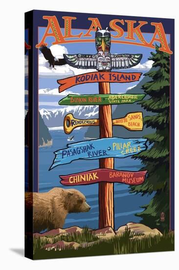 Kodiak Island, Alaska - Destination Sign-Lantern Press-Stretched Canvas