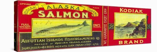 Kodiak Salmon Can Label - Kodiak Island, AK-Lantern Press-Stretched Canvas