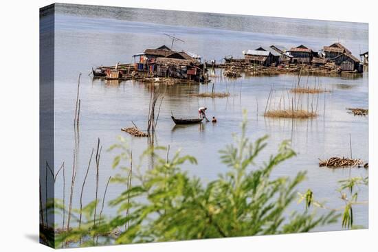 Koh Trong Island. Floating Vietnamese fishing village across the Mekong River from Kratie, Cambodia-Yvette Cardozo-Premier Image Canvas