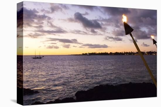 Kona, Hawaii, Big Island, Tiki Torch over Ocean at Kailua-Kona Beach-Bill Bachmann-Premier Image Canvas