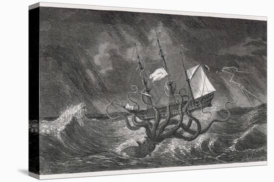 Kraken Attacking a Sailing Vessel During a Storm-E. Etherington-Premier Image Canvas