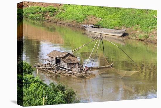 Kratie, Cambodia. Floating Vietnamese houseboat on the Mekong River in Kratie, Cambodia.-Yvette Cardozo-Premier Image Canvas