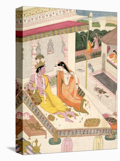 Krishna and Radha on a Bed in a Mogul Palace, Punjab, c.1860-null-Premier Image Canvas