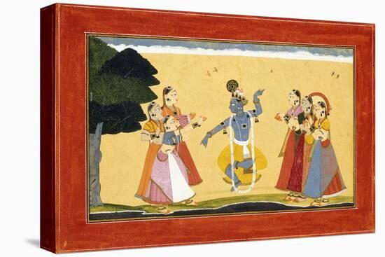 Krishna Dancing before the Cowgirls as They Clap their Hands, C.1730-1735 (W/C on Red Paper)-Manaku-Premier Image Canvas