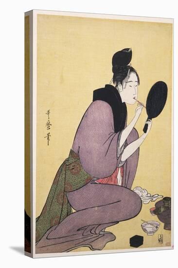 Kuchi-Beni, Painting the Lips (Colour Woodblock Print)-Kitagawa Utamaro-Premier Image Canvas