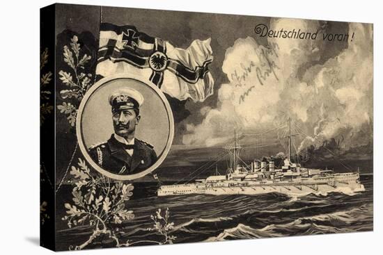 Künstler Ak Deutschland Voran, Kriegsschiff, Kaiser Wilhelm II, Patriotik-German photographer-Premier Image Canvas