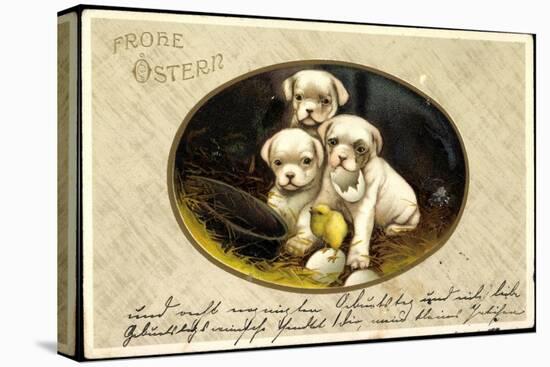 Künstler Frohe Ostern, Hundewelpen, Küken, Stroh-null-Premier Image Canvas