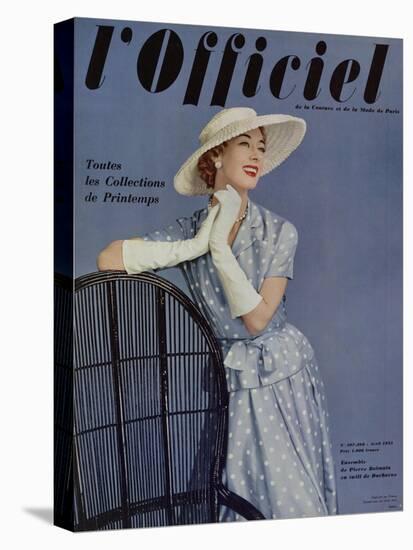 L'Officiel, April 1955 - Ensemble de Pierre Balmain en Twill de Ducharne-Philippe Pottier-Stretched Canvas