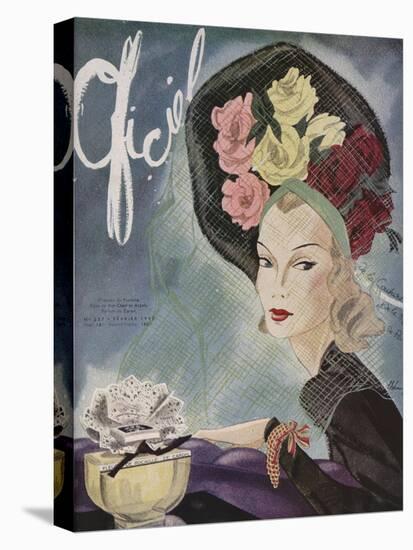 L'Officiel, February 1943 - Chapeau de Paulette, Bijou de Van Cleef et Arpels-Lbenigni-Stretched Canvas