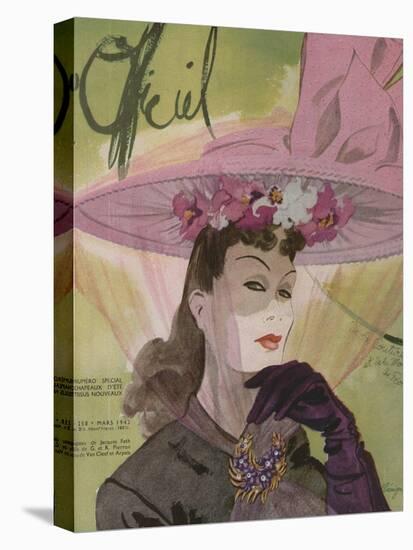 L'Officiel, March 1943 - Chapeau de Jacques Path, Paille de G.R. Pierron-Lbenigni-Stretched Canvas