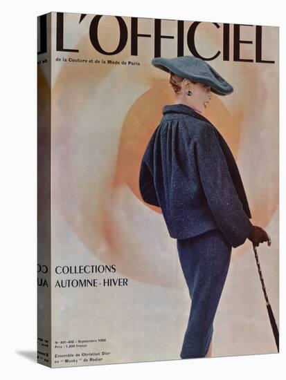 L'Officiel, September 1955 - Ensemble de Christian Dior en Musky de Rodier-Philippe Pottier-Stretched Canvas