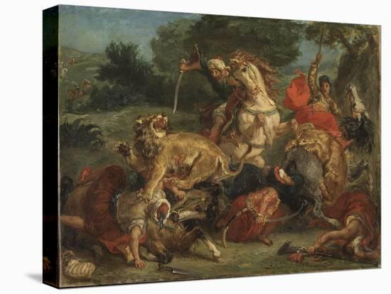 La Chasse Au Lion - the Lion Hunt, by Delacroix, Eugene (1798-1863). Oil on Canvas, 1855. Dimension-Ferdinand Victor Eugene Delacroix-Premier Image Canvas