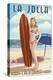 La Jolla, California - Pinup Surfer-Lantern Press-Stretched Canvas