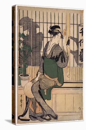 La Maison De the Chiyozuru (Ombres Sur Le Shoji, Paroi De Papier) - the Chiyozuru Teahouse (Shadows-Kitagawa Utamaro-Premier Image Canvas