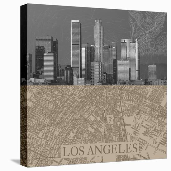 LA Map II-The Vintage Collection-Stretched Canvas