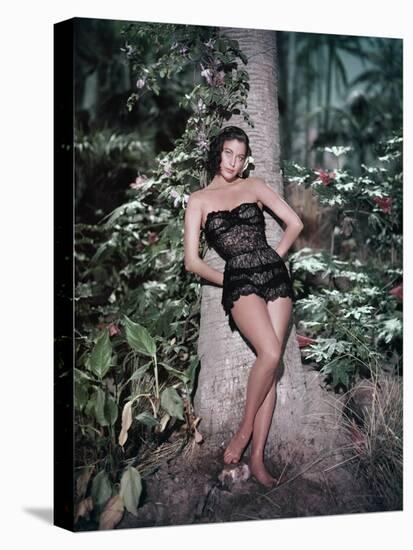 La Petite Hutte THE LITTLE HUT by Mark Robson with Ava Gardner (guepiere Dior), 1957 (photo)-null-Stretched Canvas