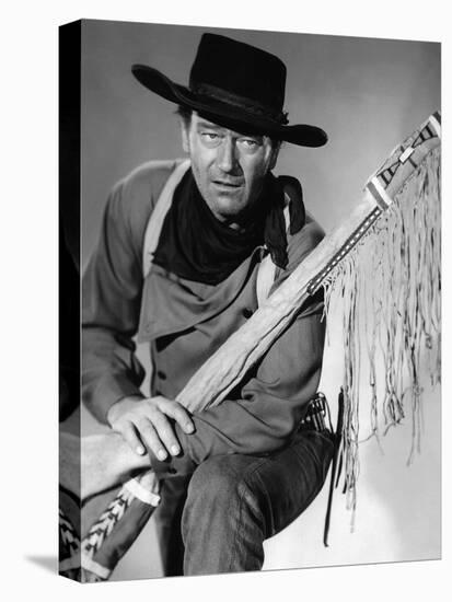 La Prisonniere du Desert THE SEARCHERS by JohnFord with John Wayne, 1956 (b/w photo)-null-Stretched Canvas