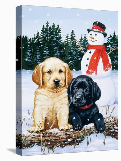 Lab Puppies with Snowman-William Vanderdasson-Premier Image Canvas