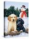 Lab Puppies with Snowman-William Vanderdasson-Premier Image Canvas