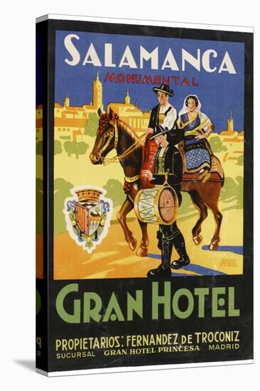 Label from the Gran Hotel, Salamanca (Spain) Featuring Typical Spanish Folklore Figures-null-Premier Image Canvas