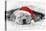 Labrador Puppy Lying under a Blanket Wearing a Christmas Hat-null-Premier Image Canvas