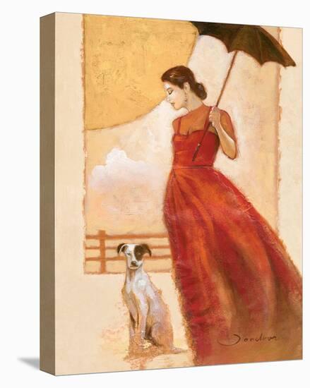 Lady in Red with Dog-Joadoor-Stretched Canvas