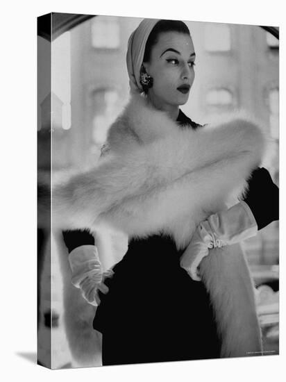 Lady Modeling a Boa Made Out of Six Rounded Skins of Natural White Fox, Selling For $350-Gordon Parks-Premier Image Canvas