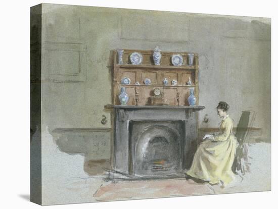 Lady Seated by Fireplace-George Goodwin Kilburne-Premier Image Canvas
