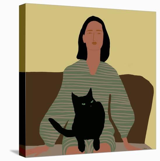 Lady Sitting with Black Cat.-Sharyn Bursic-Premier Image Canvas