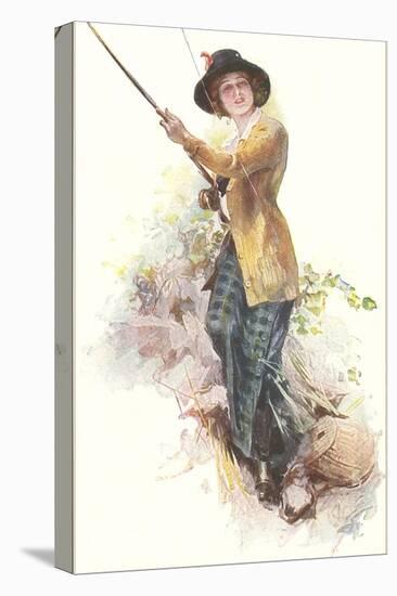 Lady with Fishing Rod-null-Stretched Canvas