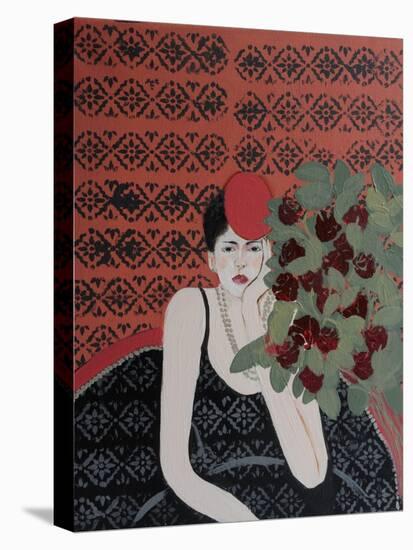 Lady with Red Hat and Red Roses, 2015-Susan Adams-Premier Image Canvas