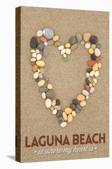 Laguna Beach, California Is Where My Heart Is - Stone Heart on Sand-Lantern Press-Stretched Canvas