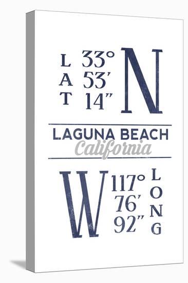 Laguna Beach, California - Latitude and Longitude (Blue)-Lantern Press-Stretched Canvas