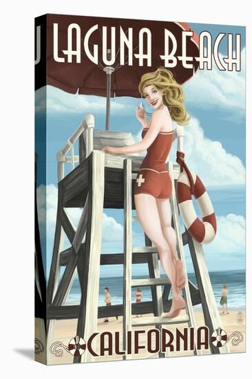 Laguna Beach, California - Lifeguard Pinup-Lantern Press-Stretched Canvas