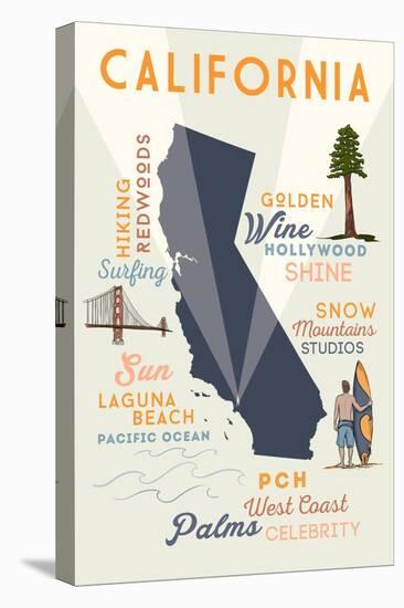 Laguna Beach, California - Typography and Icons-Lantern Press-Stretched Canvas