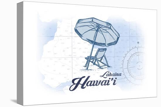 Lahaina, Hawaii - Beach Chair and Umbrella - Blue - Coastal Icon-Lantern Press-Stretched Canvas