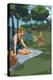 Lake and Picnic Scene-Lantern Press-Stretched Canvas