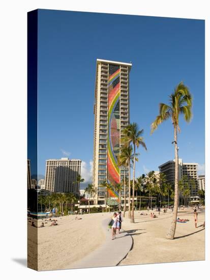 Lake and Skyline of Rainbow Tower of Hilton's Waikiki Village in Waikiki Beach, Honolulu, Hawaii-Bill Bachmann-Premier Image Canvas