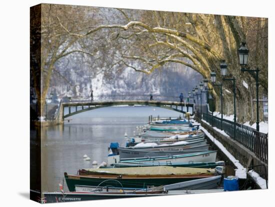 Lake Annecy and Boats Along Canal du Vasse, Annecy, French Alps, Savoie, Chambery, France-Walter Bibikow-Premier Image Canvas