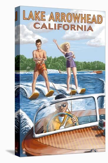 Lake Arrowhead - California - Waterskiers-Lantern Press-Stretched Canvas