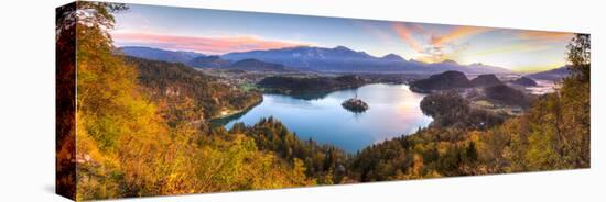 Lake Bled and the Julian Alps Illuminated at Sunrise, Lake Bled, Bled, Upper Carniola, Slovenia-Doug Pearson-Premier Image Canvas