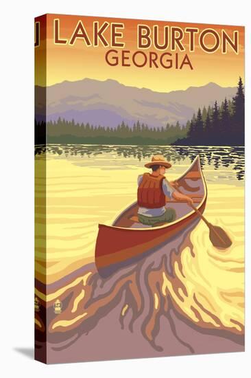 Lake Burton, Georgia - Canoe Sunset-Lantern Press-Stretched Canvas