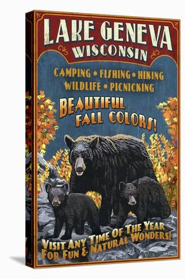 Lake Geneva, Wisconsin - Black Bears-Lantern Press-Stretched Canvas